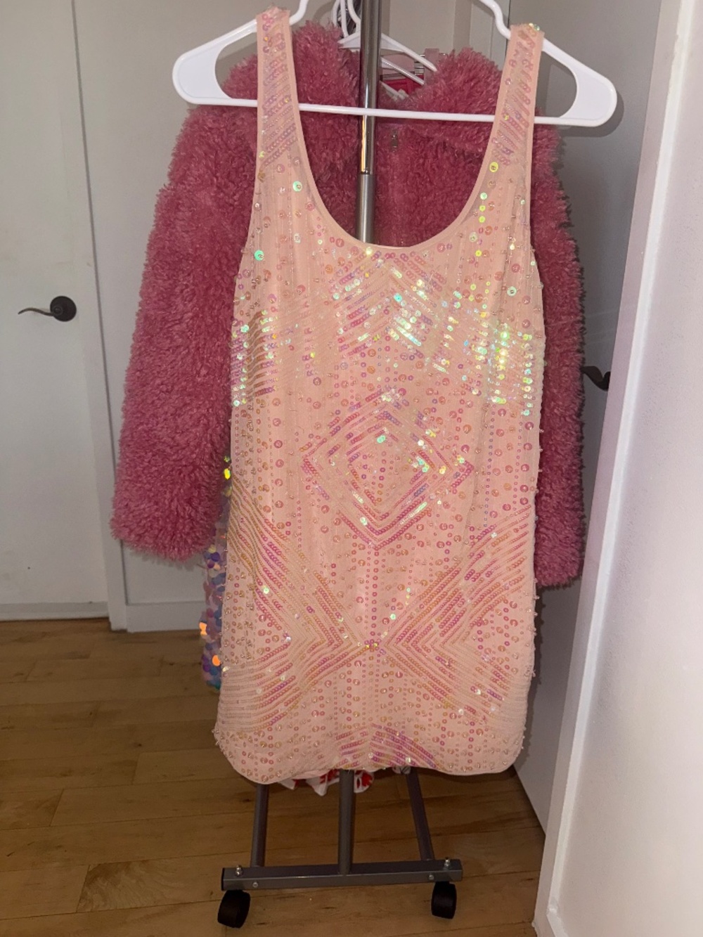 Blush Pink Iridescent Sequin Mini Dress